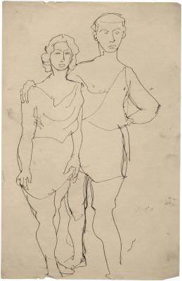 [Standing couple wearing togas]