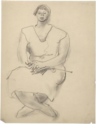 [Seated woman with knitting]