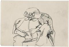 [Seated woman working with handheld tool]