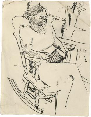 [Woman on porch reading]