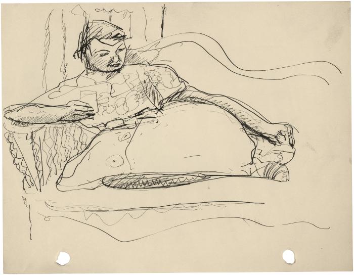 [Reclining woman on sofa]
