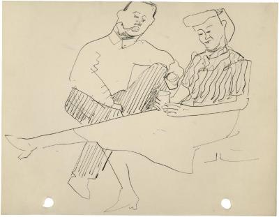 [Seated man and woman with drinking glasses]