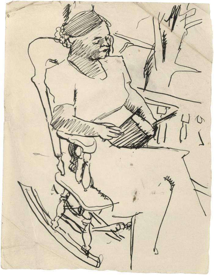 [Woman on porch reading]