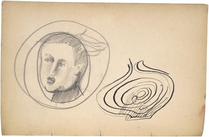 [Head of a man / spiral design] The Scribble-In Book, page 60