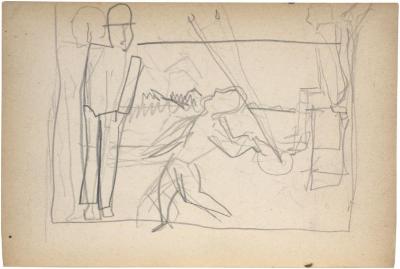 [Three figures, one with racquet and ball] The Scribble-In Book, page 96