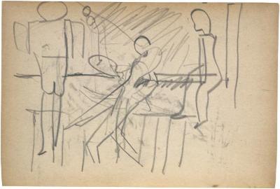 [Three figures, one with racquet and ball] The Scribble-In Book, page 94