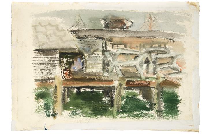 [Dock with gill-net reels]