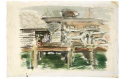 [Dock with gill-net reels]